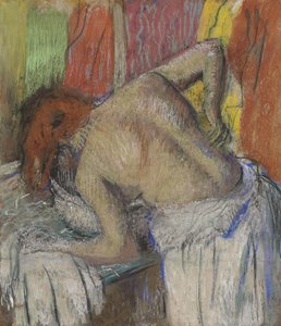 Vrouw die haar rug afveegt door Edgar Degas