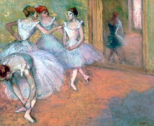 Vier dansers in de foyer, eind 19e-begin 20e eeuw