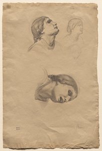 Vier studies van het hoofd van een jonge Italiaanse vrouw