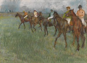 Jockeys in de Regen, c.1886 door Edgar Degas