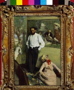 De man en de panter of Portret van Henri Michel Levy in zijn atelier 1879. Schilderij van Edgar Degas (1834-1917). Musee Calouste Gulbenkian, Lissabon, Portugal. door Edgar Degas