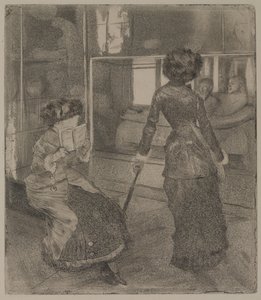Mary Cassatt in het Louvre: De Etruskische Galerij door Edgar Degas
