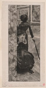 Mary Cassatt in de schilderijengalerij van het Louvre door Edgar Degas