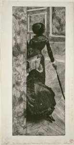 Mary Cassatt in de Schilderijen Galerij in het Louvre door Edgar Degas