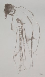 Naakte vrouw met handdoek, staand door Edgar Degas