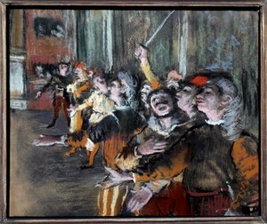 Pastel extras of koorzangers op monotype door Edgar Degas