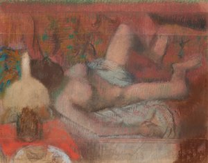 Liggende naakte vrouw, ca.1888-90 (pastel over monotype op papier) door Edgar Degas