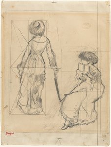 Studie voor Mary Cassatt in het Louvre [recto] door Edgar Degas