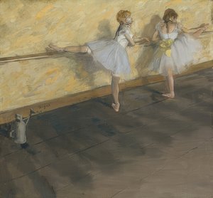 Dansers oefenen aan de barre. 1877 door Edgar Degas