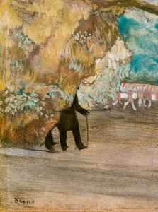 Het Gordijn (detail). Rond 1881. Pastel op houtskool en monotype, gemonteerd op karton.