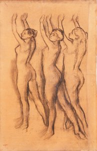 Drie Dansers in Bodysuits, met Opgeheven Armen