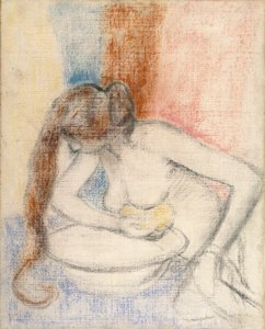 Vrouw die baadt, ca. 1897 door Edgar Degas