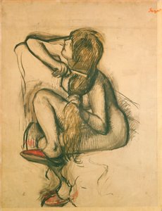 Vrouw die Haar Haar Kam door Edgar Degas
