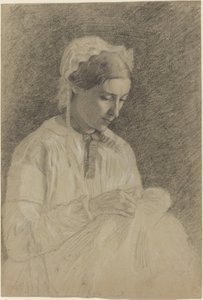 Vrouw aan het Borduren door Edgar Degas
