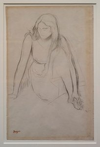 Vrouw zittend aan de waterkant. Rond 1867-1868. Zwart potlood op velijnpapier. door Edgar Degas