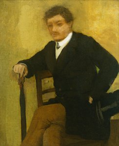 Jonge Man zittend met Jas en Paraplu door Edgar Degas