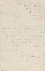 Brief aan een krantwedstrijdredacteur, 1 november 1917 door Edgar Fryer