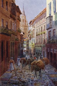 Noord-Spanje: Toledo, Calle del Comercio, met de kathedraaltoren door Edgar T. A. Wigram