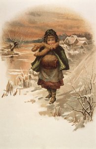 Meisje op een besneeuwde weg, illustratie uit Waar lelies leven, 1889 door Edith S. Berkeley