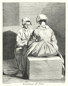 Erwten Dopsters (gravure) door Edmé (after) Bouchardon