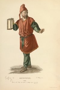 Kostuum voor de rol van Sosie, ca. 1868 (gravure) door Edmond Aime Florentin Geffroy