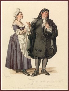 Portret van Dorine en Tartuffe, c.1870 (aquarel) door Edmond Aime Florentin Geffroy