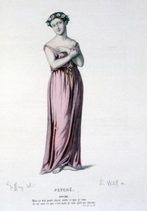 Het personage Psyche in de tragi-komedie en ballet Psyche, Moliere en Corneille - Volledig Theater: (Verzameling toneelstukken van Corneille) tekening door Geffroy, gravure door L. Wolff - uitgegeven door Laplace, Sanchez et Cie, Parijs 1884 door Edmond Aime Florentin Geffroy