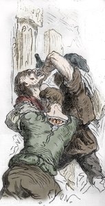 Zwarte Dood: slachting van Joden, 1348, illustratie uit "Histoire-populaire-de-France" door Charles Lahure, 1866 door Edmond Charles Yon