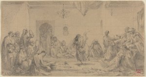 Interieur met danseres door Edmond Hédouin