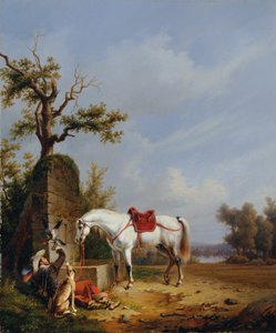 Duits: Reiter mit Pferd Paardrijden door Edmond Jean Baptiste Tschaggeny