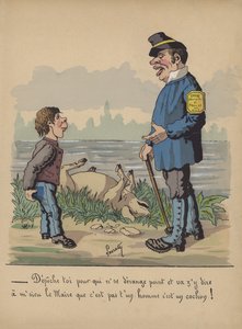 Jachtopziener en jongen met een dood varken