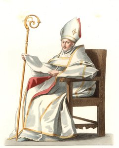 Spaanse Eveque 16e eeuw, gebaseerd op een schilderij van Bartolome Murillo (1617-1682) - Lithografie gebaseerd op een illustratie van Edmond Lechevallier-Chevignard (1825-1902), uit 