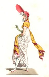 Jonge Franse vrouw gekleed in de mode van de Wonderbaarlijke van de 18e eeuw (detail) door Edmond Lechevallier Chevignard