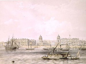 Greenwich Hospital, gegraveerd door Thomas Picken (fl.1838-1870), uitgegeven in 1852 door Lloyd Bros. & Co. (lithografie) door Edmund (after) Walker