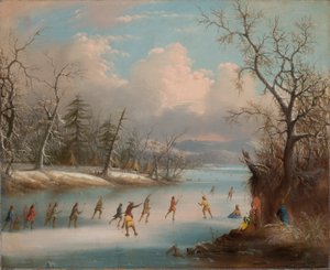 Indianen die Lacrosse Spelen op het IJs door Edmund C. Coates