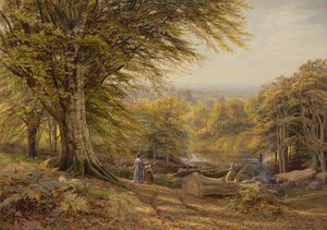De houtskoolbranders nabij Weybridge, Surrey, 1870 door Edmund George Warren
