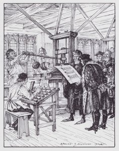 William Caxton in zijn drukkerij door Edmund Joseph (after) Sullivan