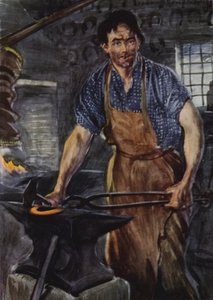 Een wilde, vuile figuur van een man... die een stuk ijzer bewerkt door Edmund Joseph Sullivan