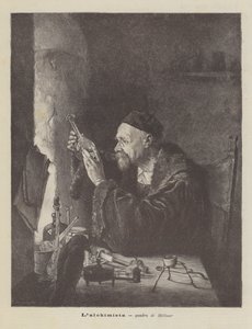 De alchemist, schilderij van Hellmer door Edmund Ritter von Hellmer