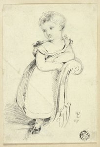 Klein meisje op sofa (recto); Fragment: Achterhoofd van een vrouw (verso)