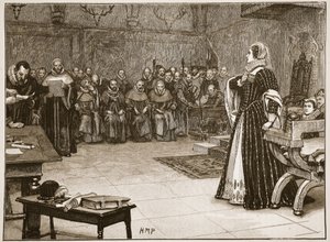 Proces van Mary Queen of Scots in Fotheringhay Castle, illustratie uit 