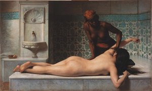 Massage, hammam scène, 1883 door Edouard Debat Ponsan