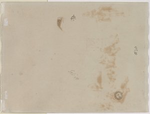 Schets van een man met opgeheven arm en schets van een helm (verso)