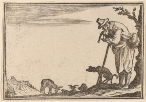 Herder die fluit speelt door Edouard Eckman after Jacques Callot