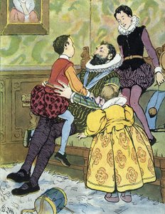 Koning van Frankrijk Henri IV spelend met zijn kinderen (1553-1610) Illustratie door Edouard Zier in “Nos-Gloriers-Nationales” 1920 Privécollectie