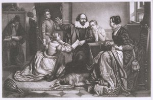 Shakespeare met zijn familie, in Stratford, reciteert de tragedie Hamlet door Edouard Jean Conrad Hamman