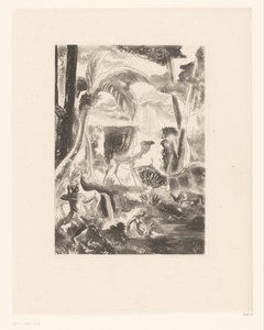 Landschap met palmbomen en badende figuren door Edouard Léon Louis Edy Legrand (attributed to)