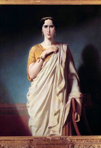 Portret van Elisabeth Felix, genaamd Mademoiselle Rachel (1821-1858) actrice. Schilderij door Edouard Louis Dubufe