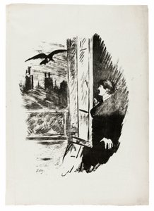 Bij het raam ("Hier gooide ik de luiken open..."), uit De Raaf (Le Corbeau) door Édouard Manet