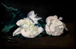 Tak van witte pioenen en snoeischaar door Édouard Manet